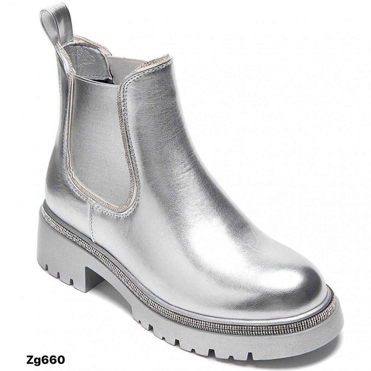 Botin plateado apliques brillantes borde resorte suela 4cm 9550A C-64
